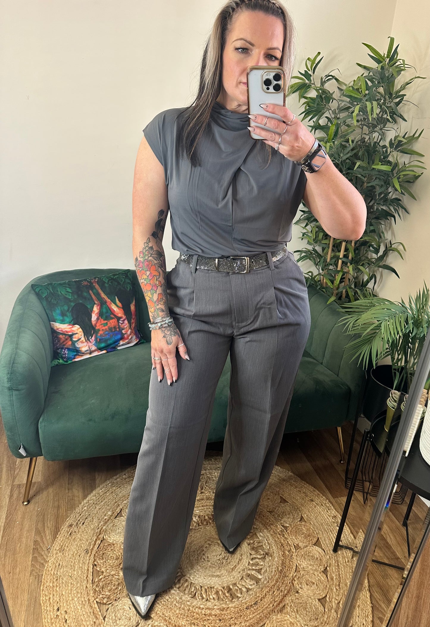 YEST Gilana Essential Tailored Trousers Dark Grey