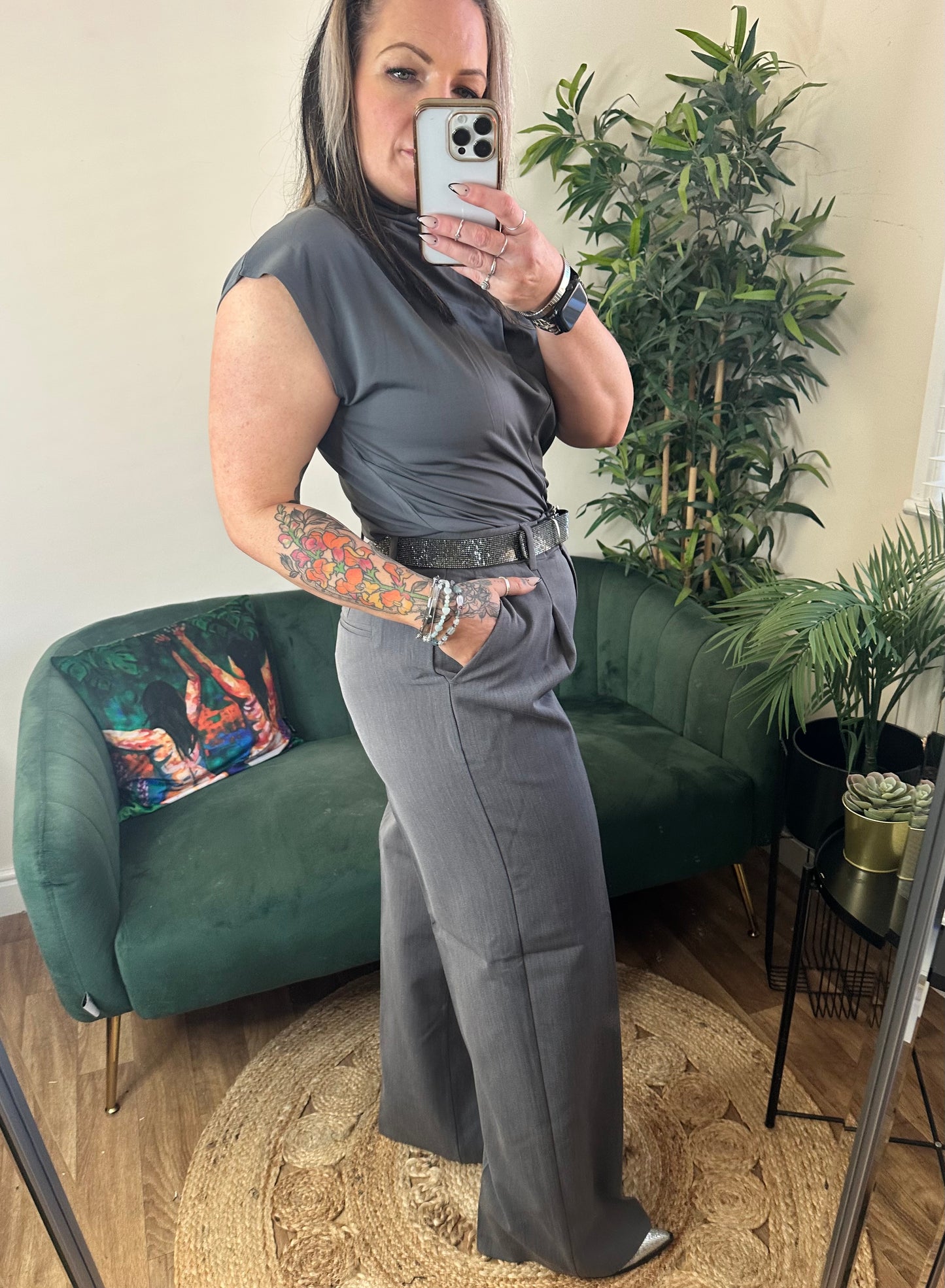 YEST Gilana Essential Tailored Trousers Dark Grey