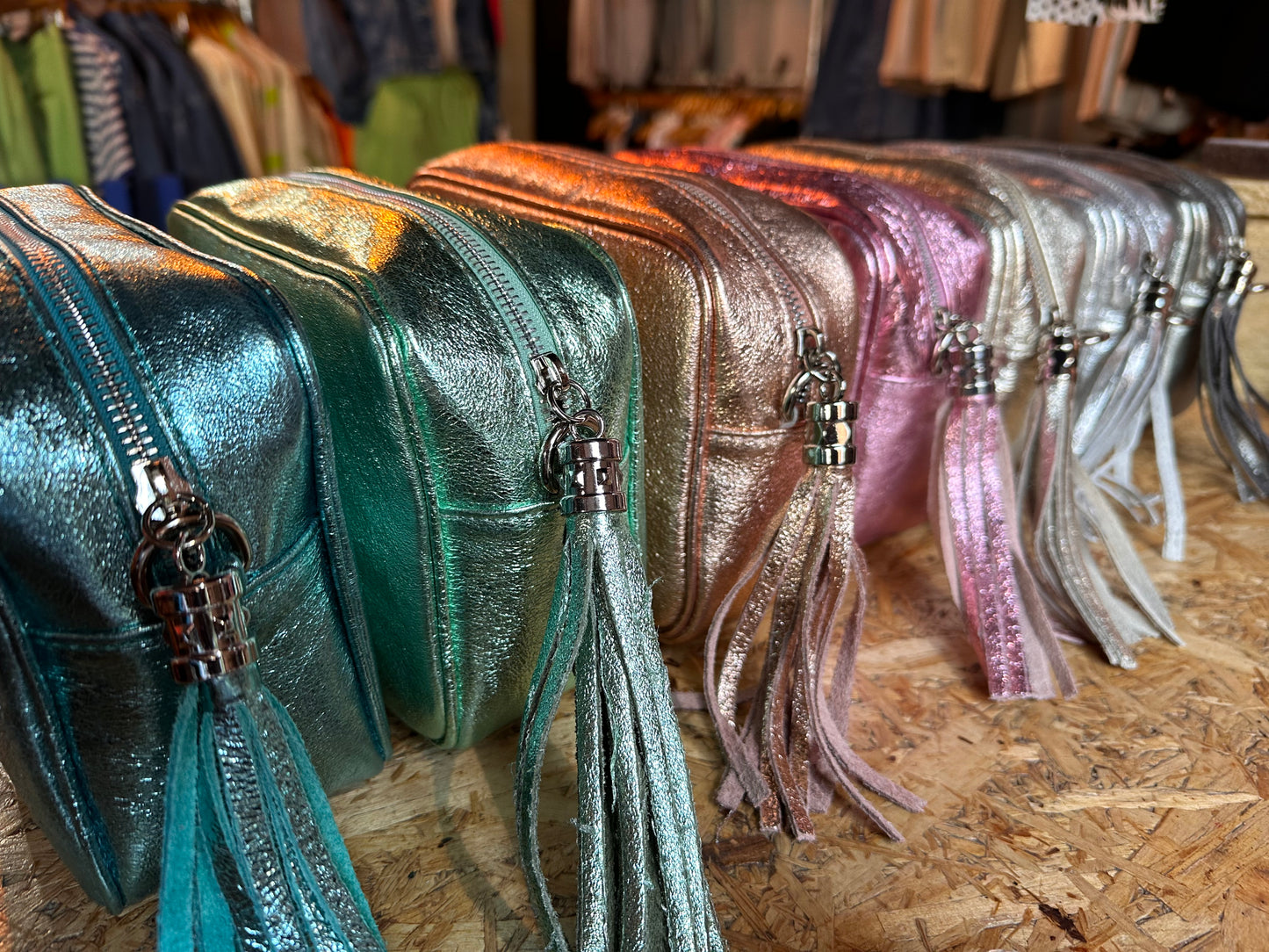 Cassie Leather Camera Bag Metallic Mint Green
