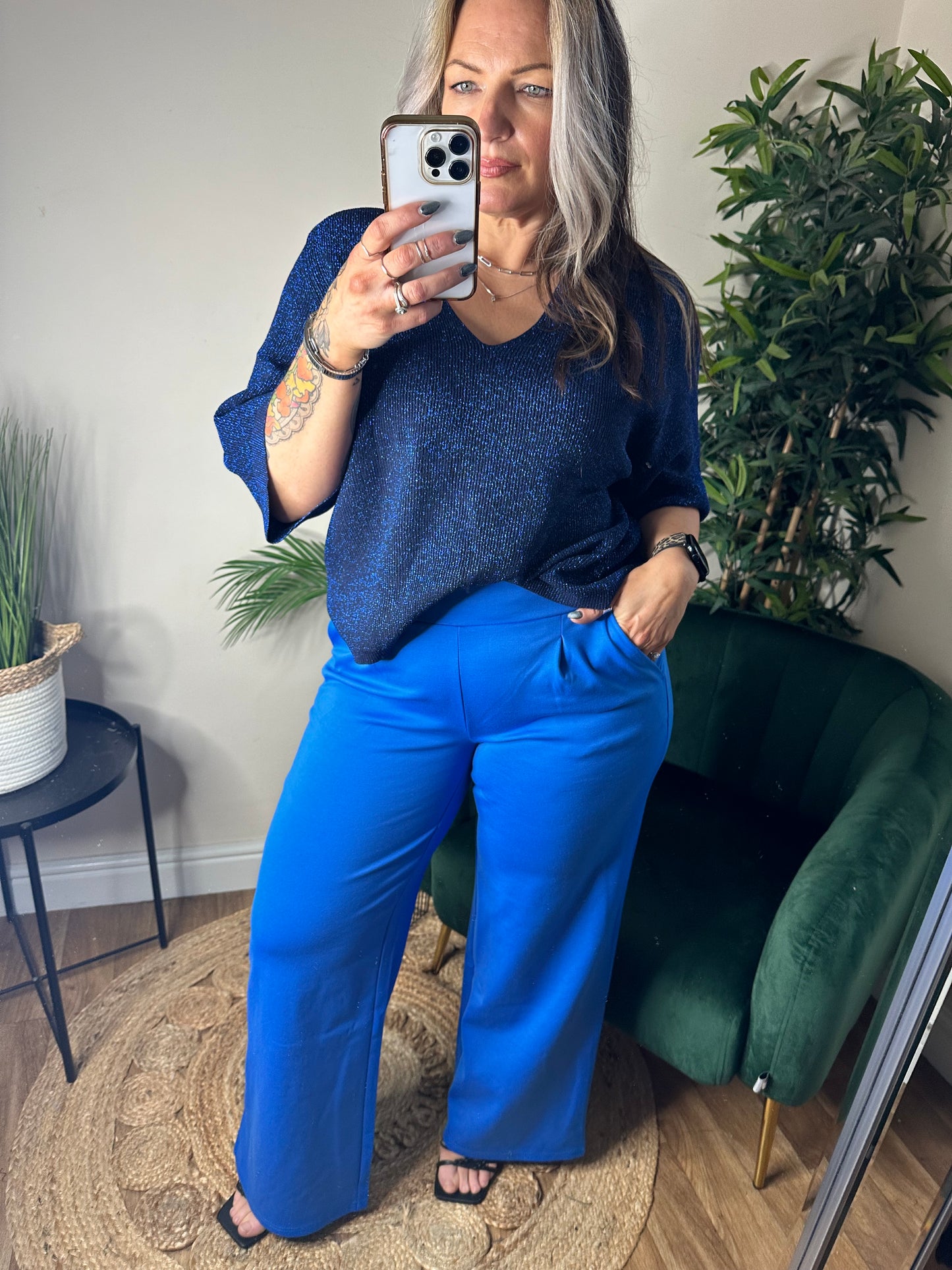 ICHI Kate Long Wide Pant Strong Blue