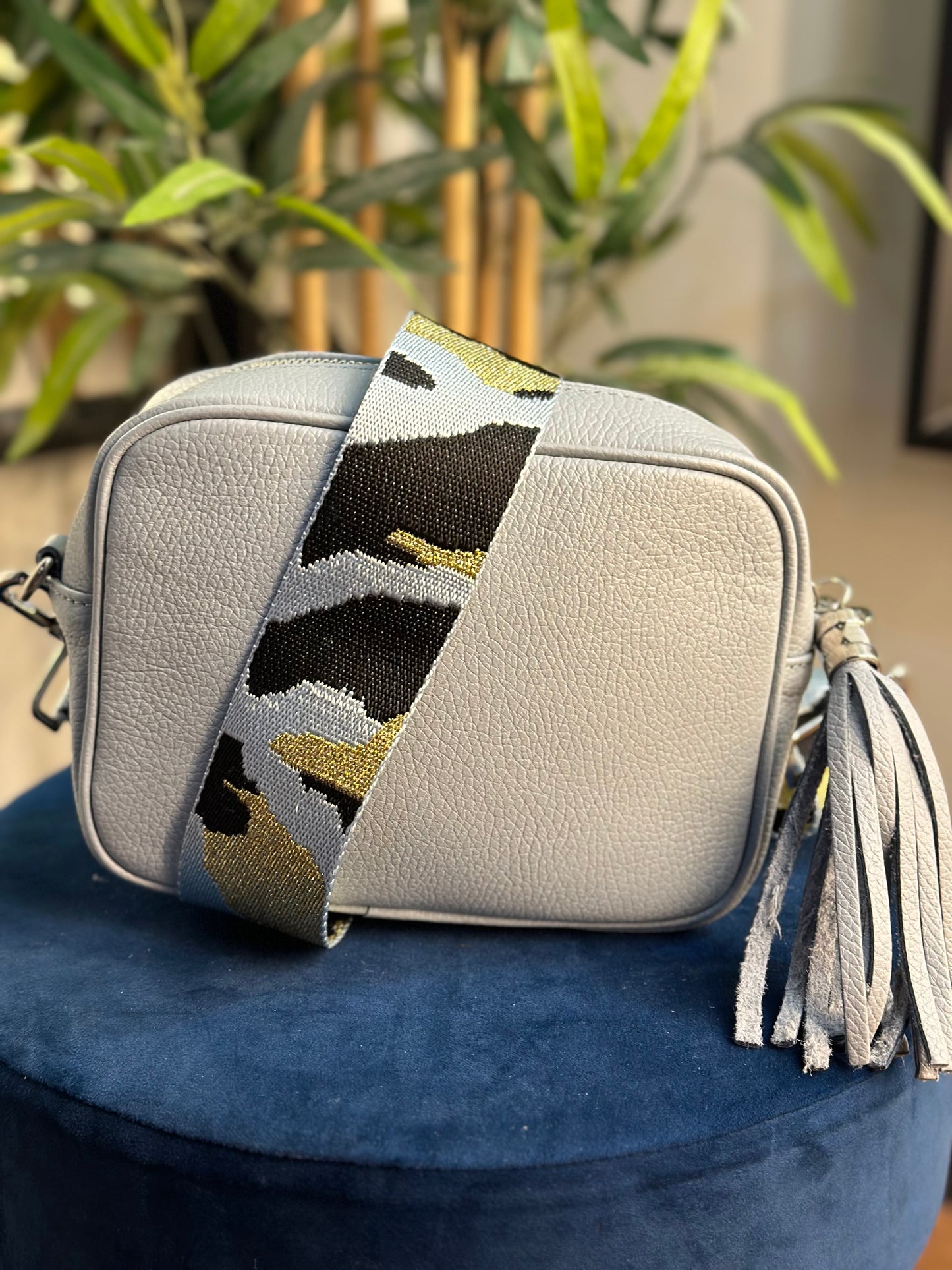 Cassie Leather Camera Bag Baby Blue