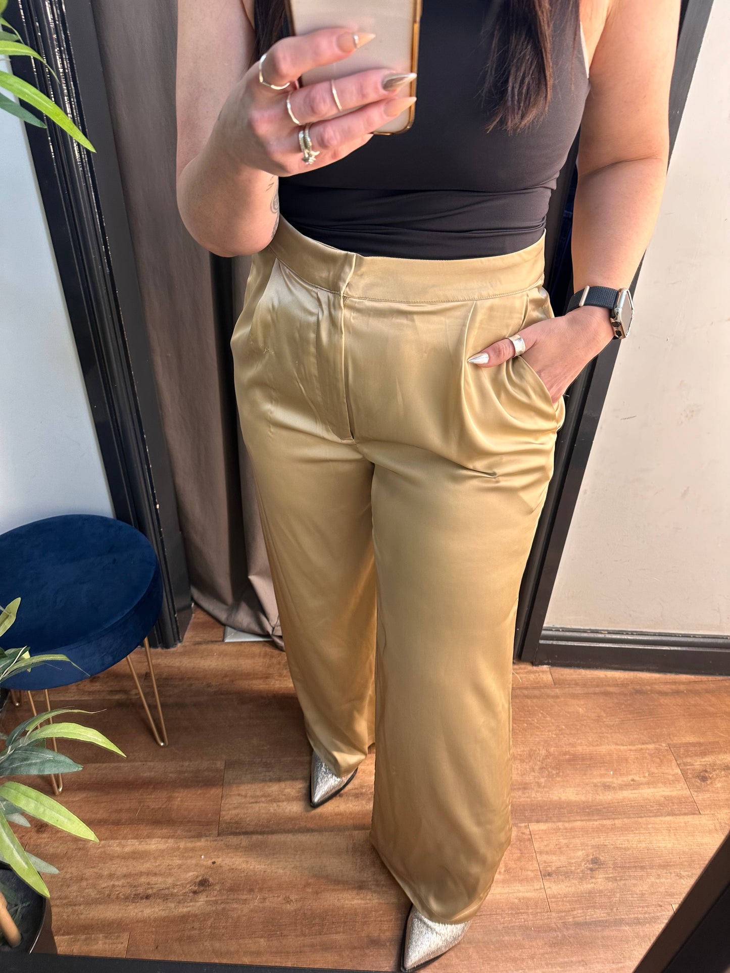 ONLY Nathalie Wide Leg Satin Pant White Pepper