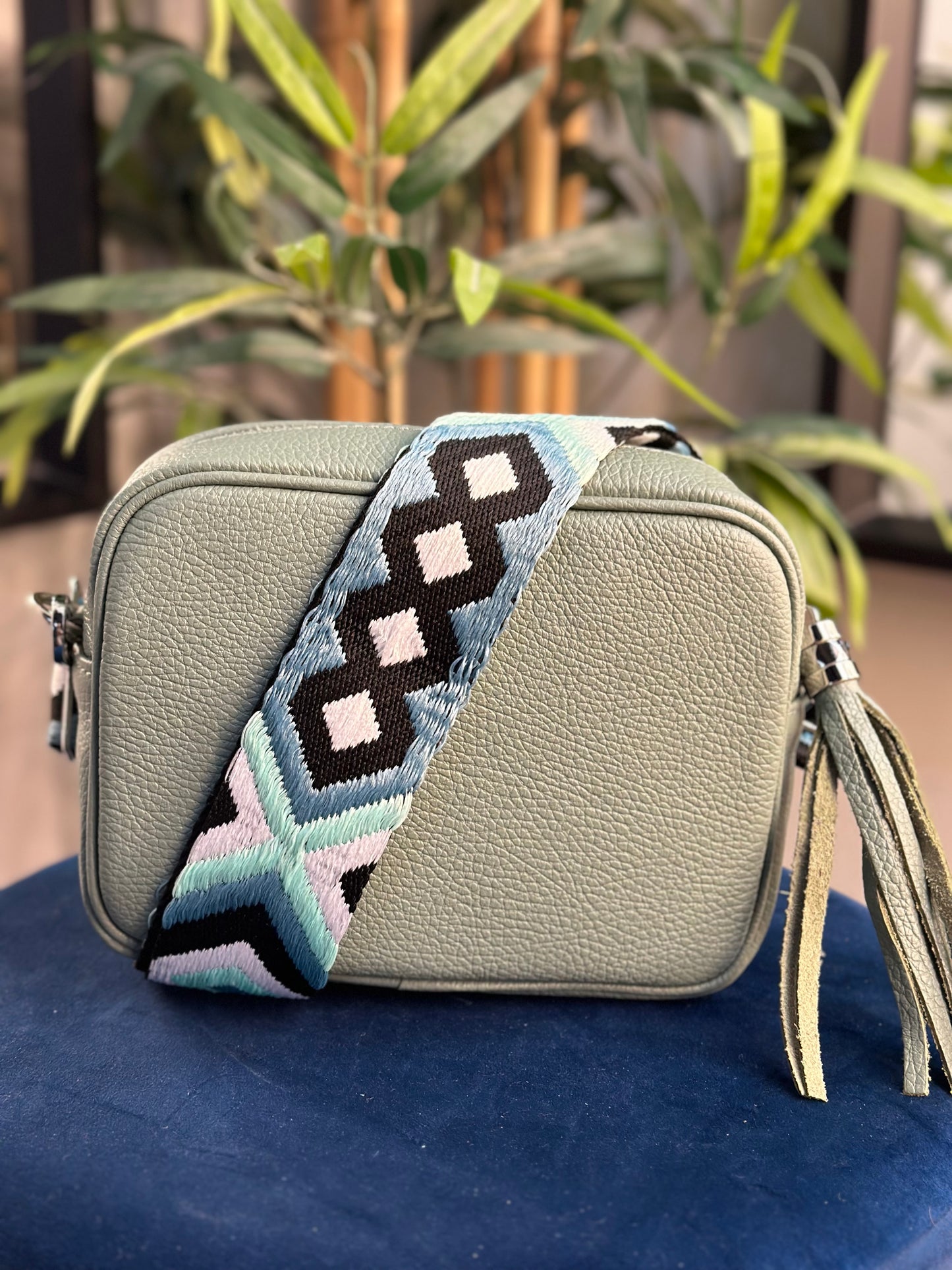 Cassie Leather Camera Bag Sage Green