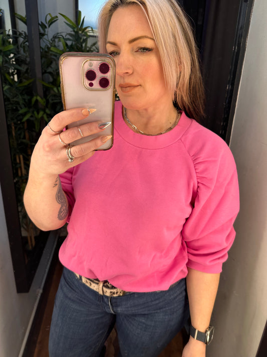 ICHI Yarla Short Sleeved Sweatshirt Super Pink