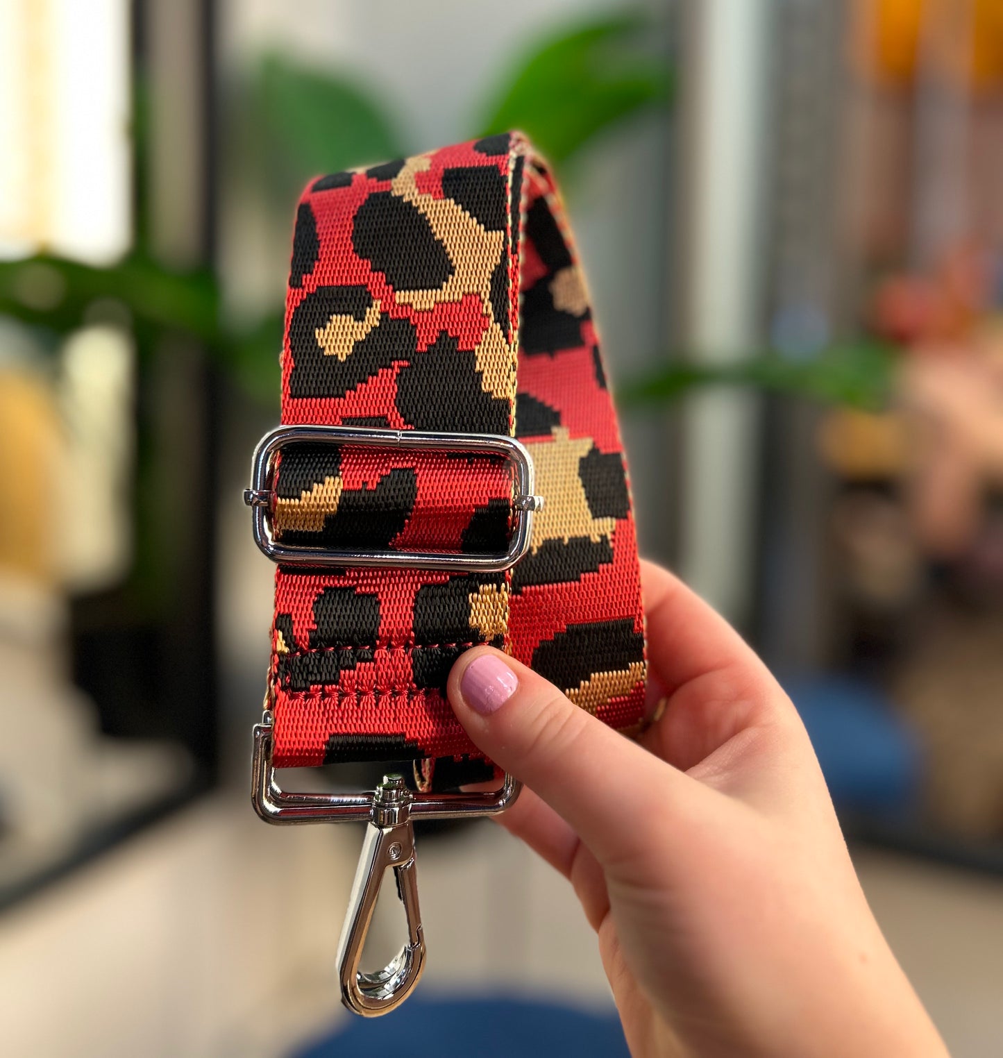 Woven Bag Strap Red/Black/Gold Leopard Print
