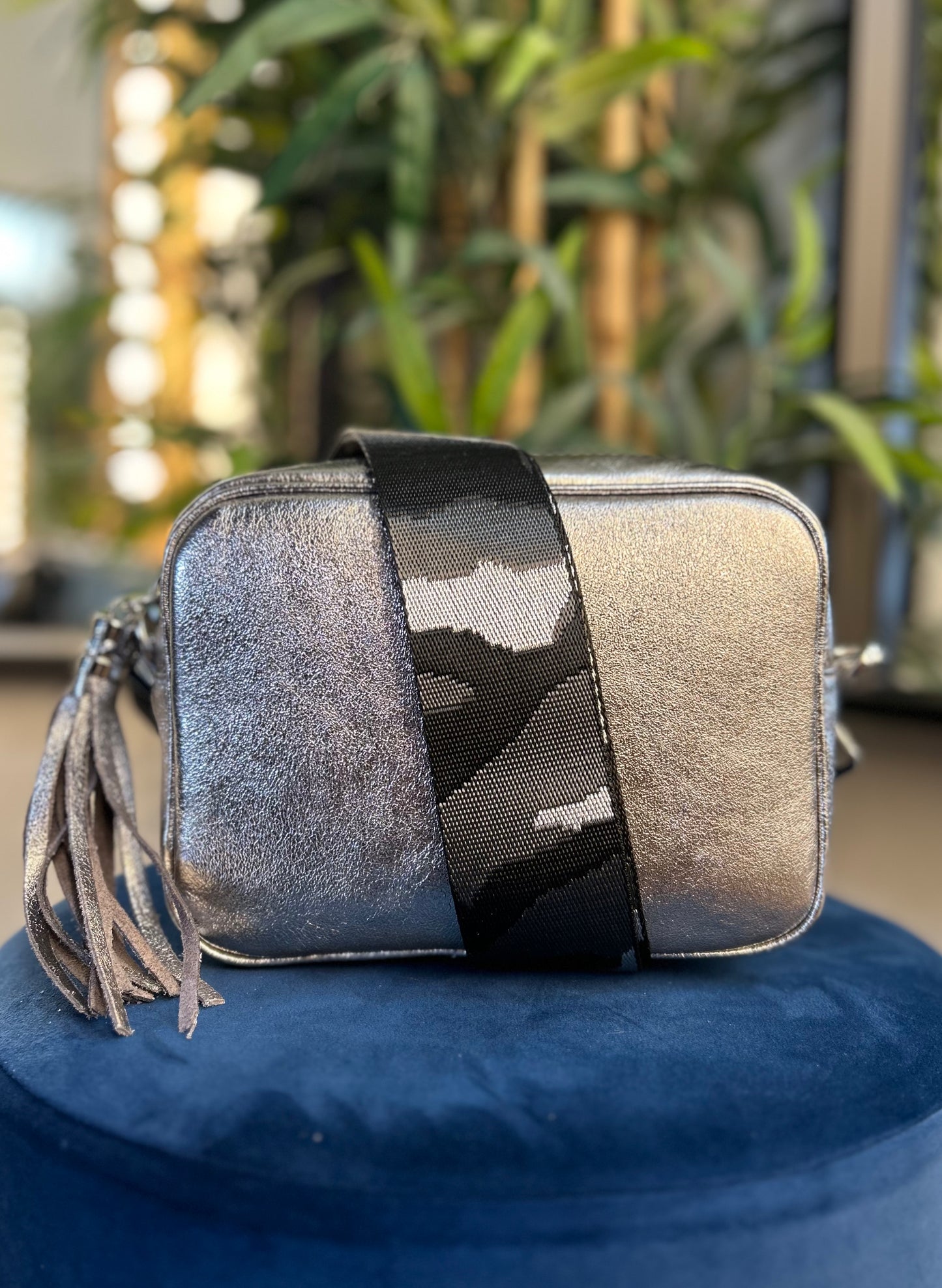 Cassie Leather Camera Bag Metallic Pewter