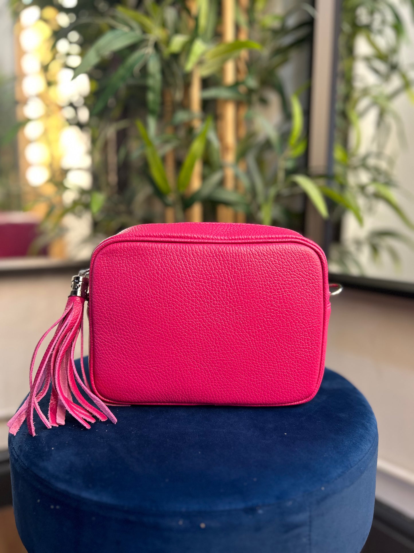 Cassie Leather Camera Bag Hot Pink