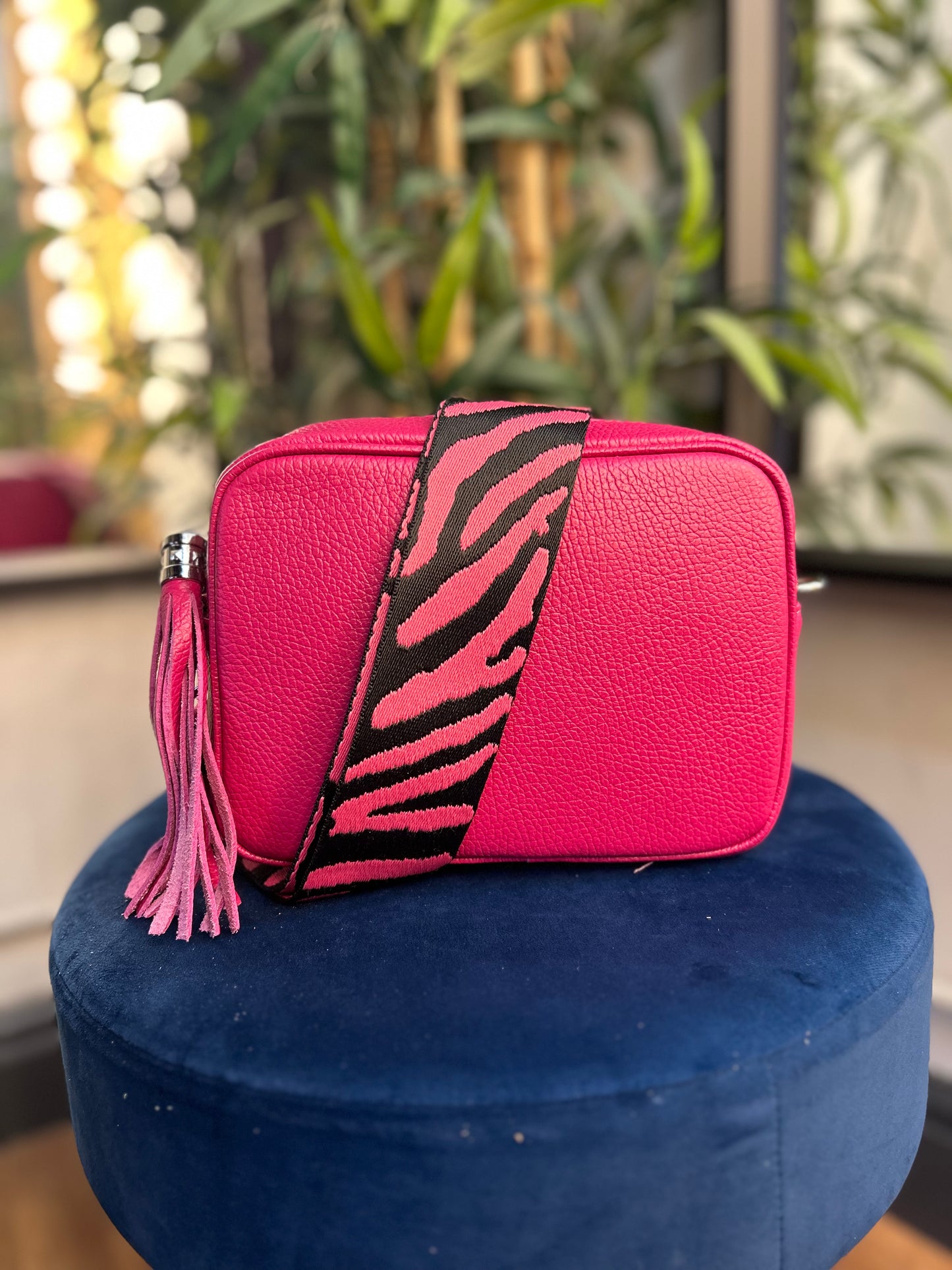 Cassie Leather Camera Bag Hot Pink