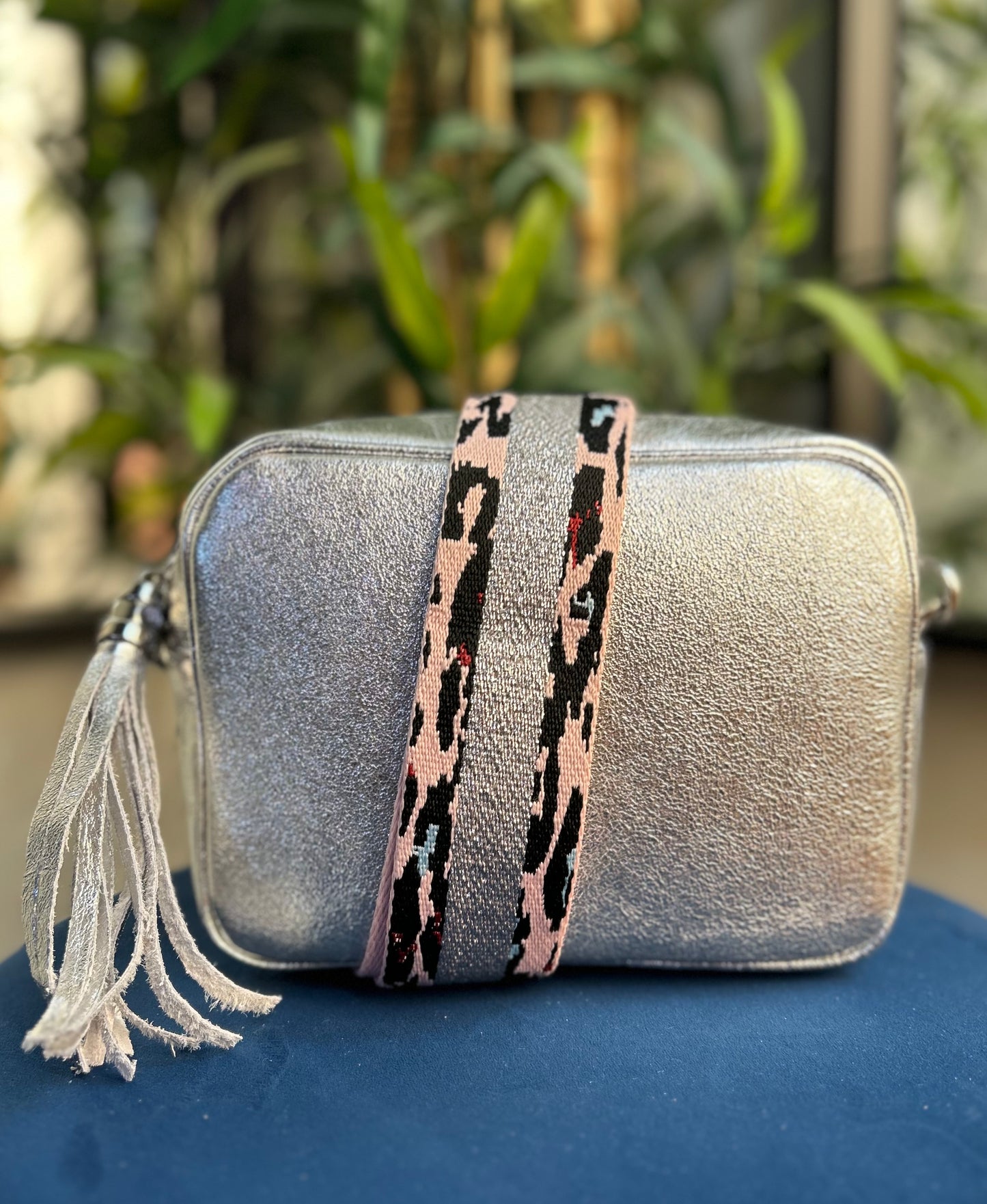 Cassie Leather Camera Bag Metallic Silver