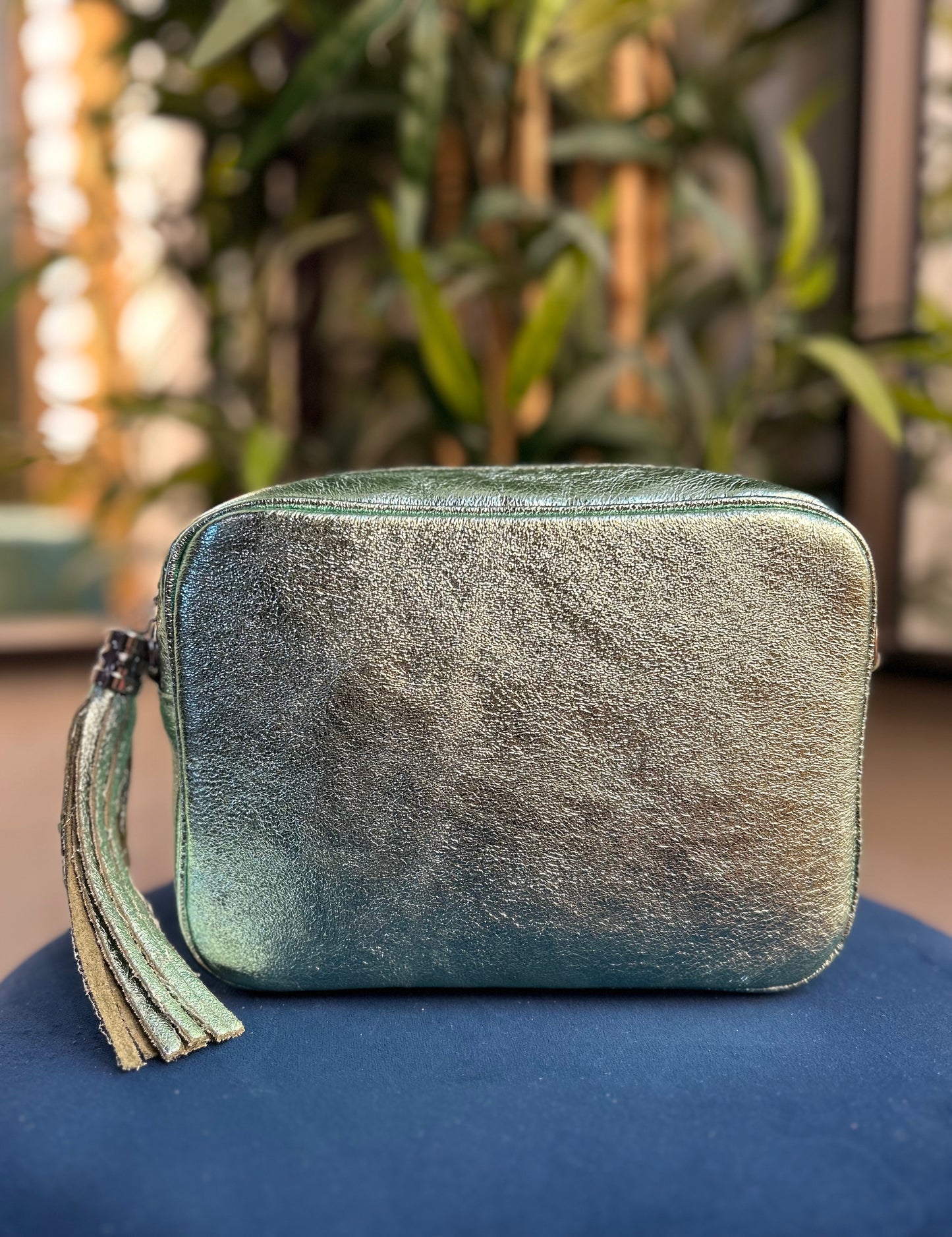 Cassie Leather Camera Bag Metallic Mint Green