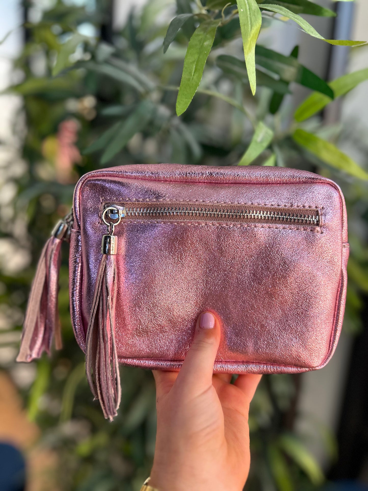 Clara Leather Camera Bag Metallic Pink