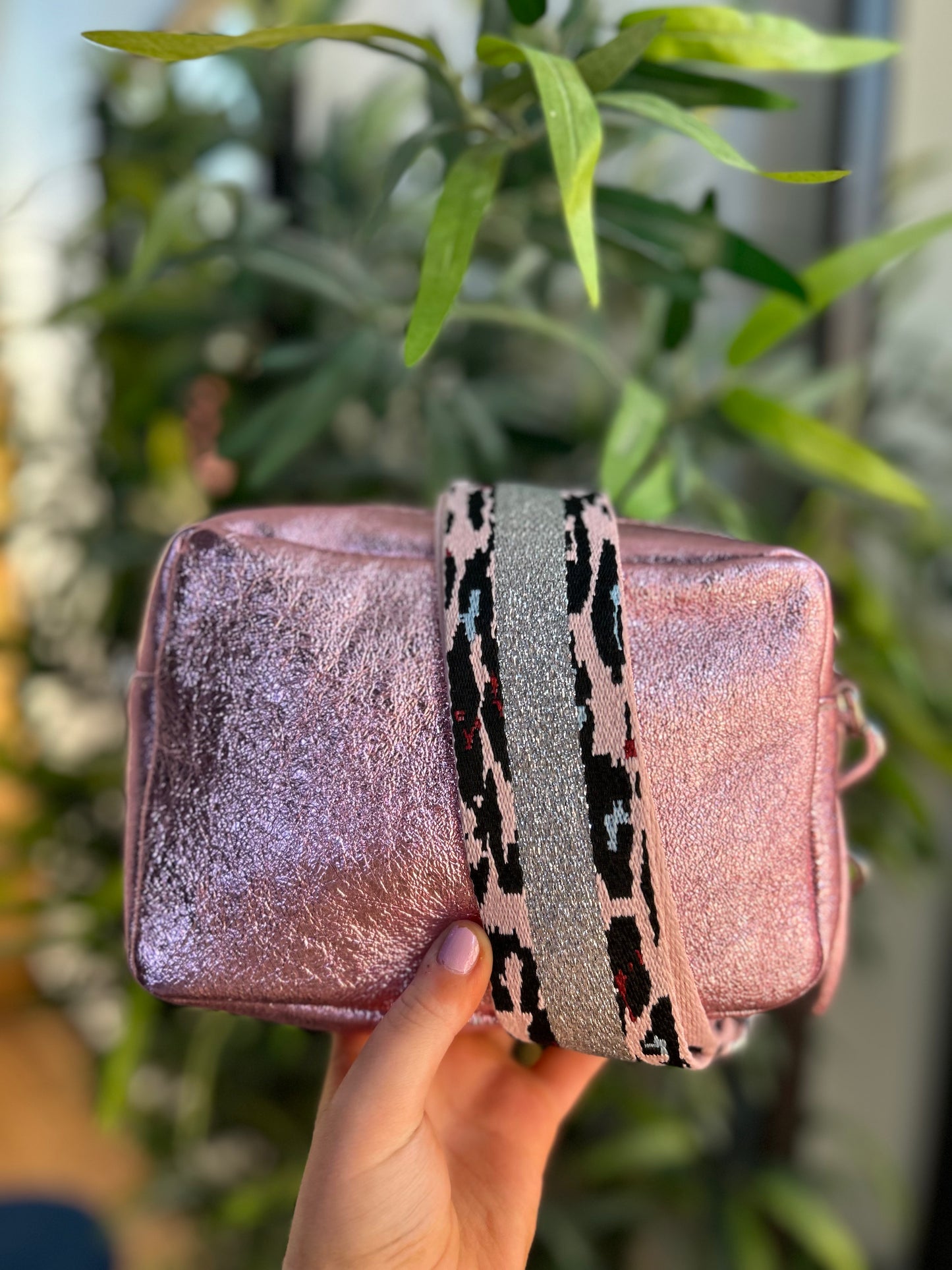 Clara Leather Camera Bag Metallic Pink