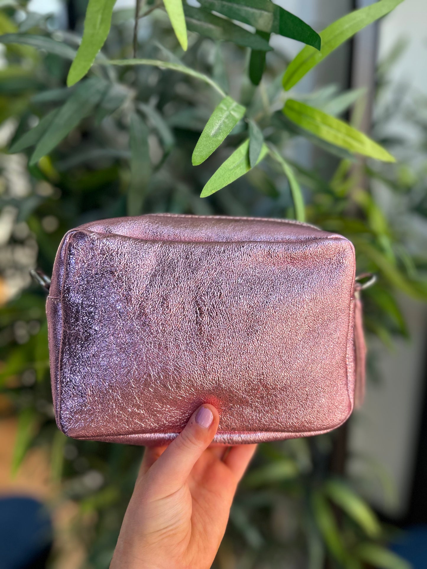 Clara Leather Camera Bag Metallic Pink