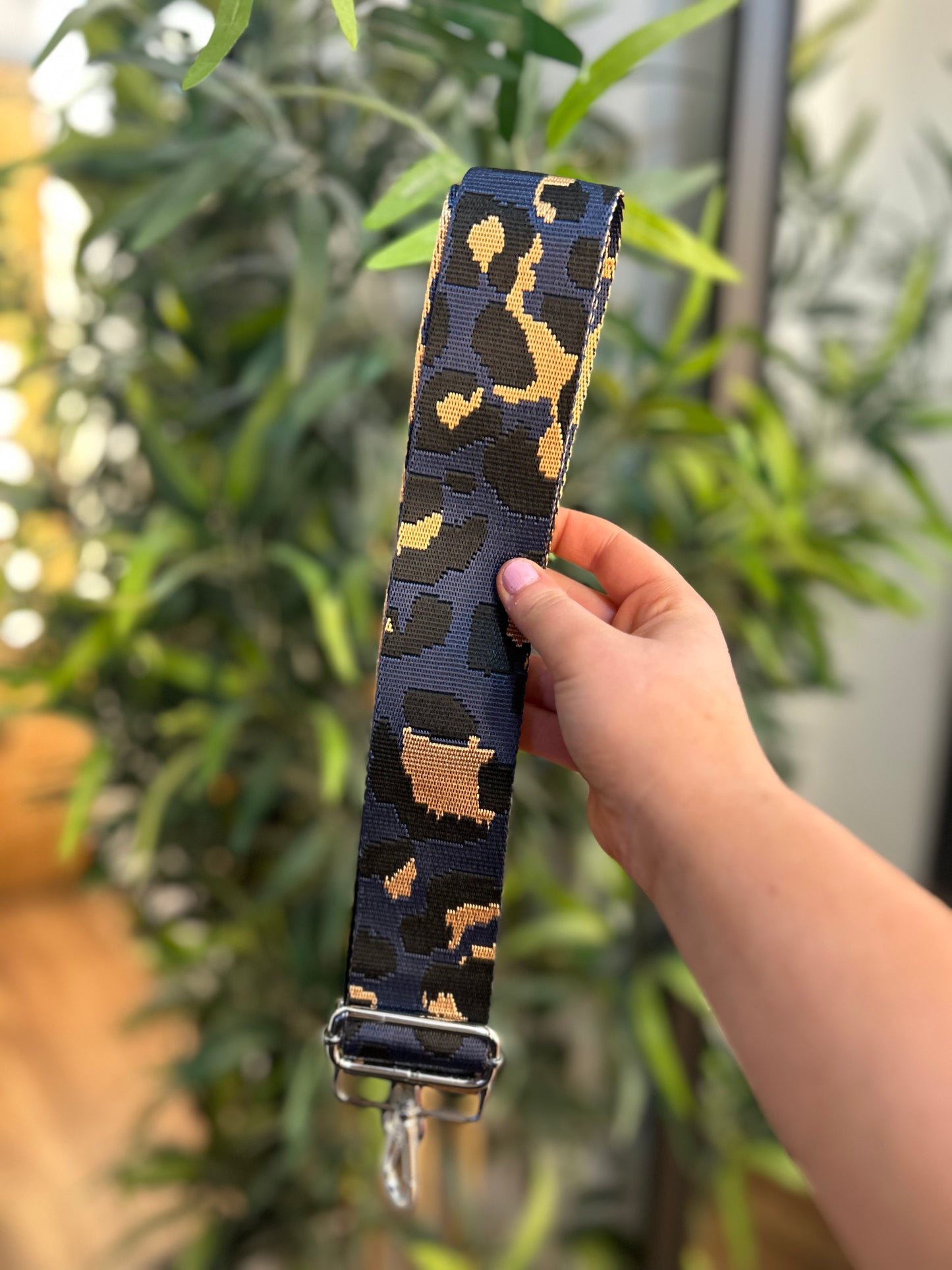 Woven Bag Strap Leopard Print Navy/Gold/Black