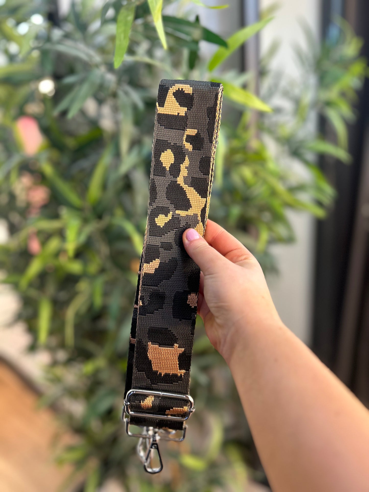 Woven Bag Strap Leopard Print Charcoal/Black/Gold