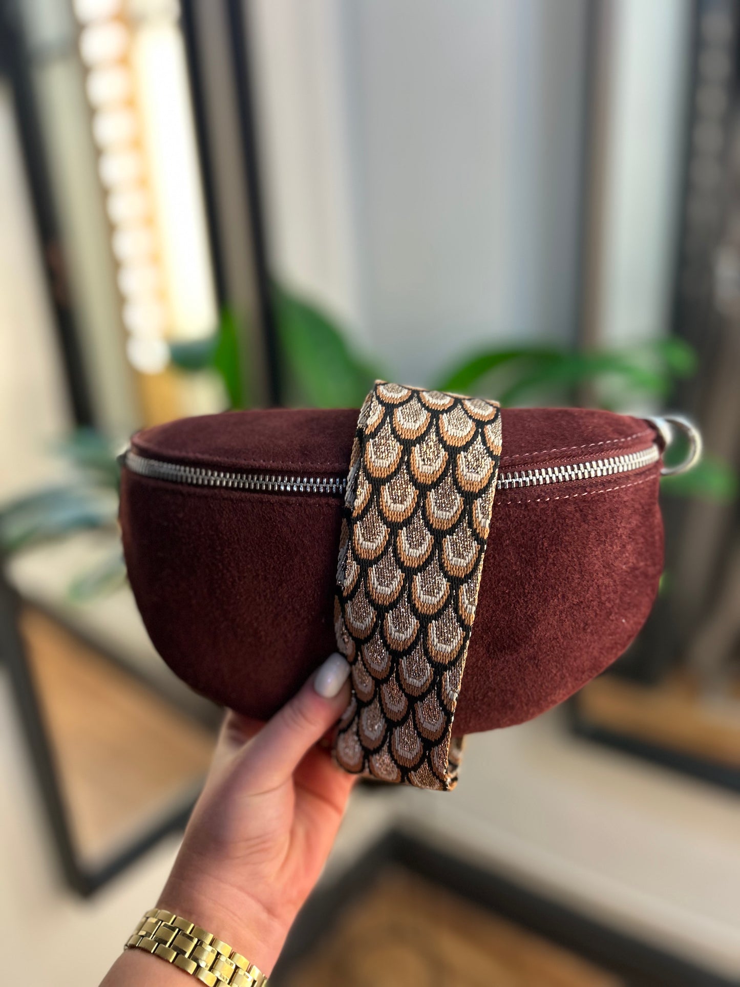 LUNA Crossbody Bag Burgundy Suede