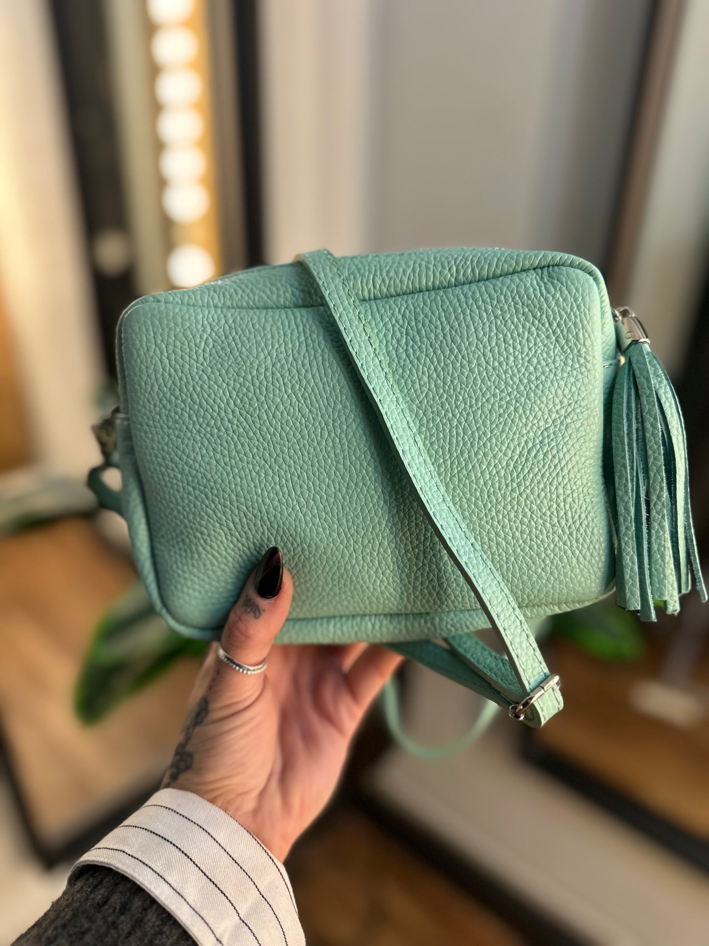 Clara Leather Camera Bag Aqua