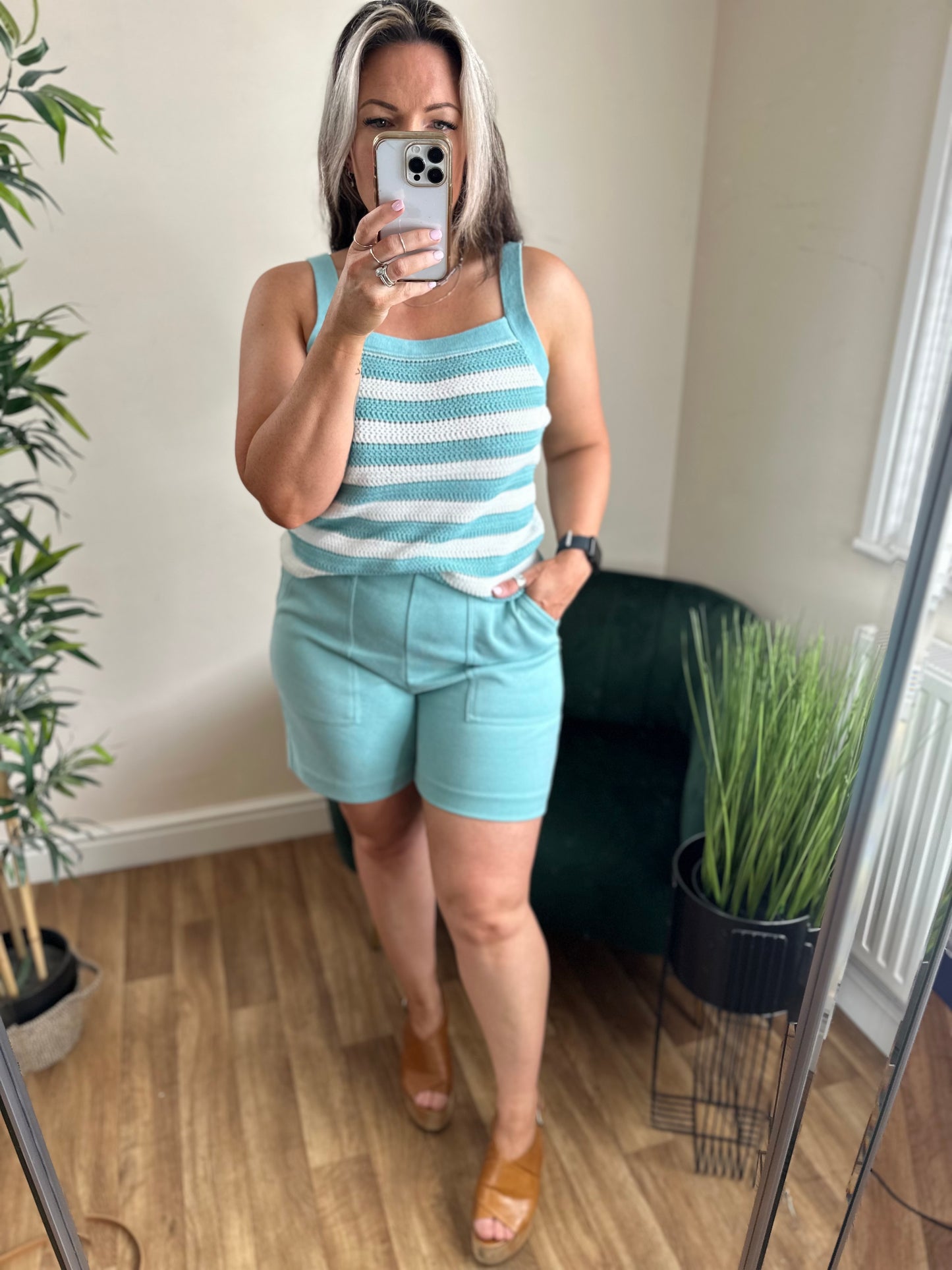 ICHI Kate Pique Shorts Nile Blue