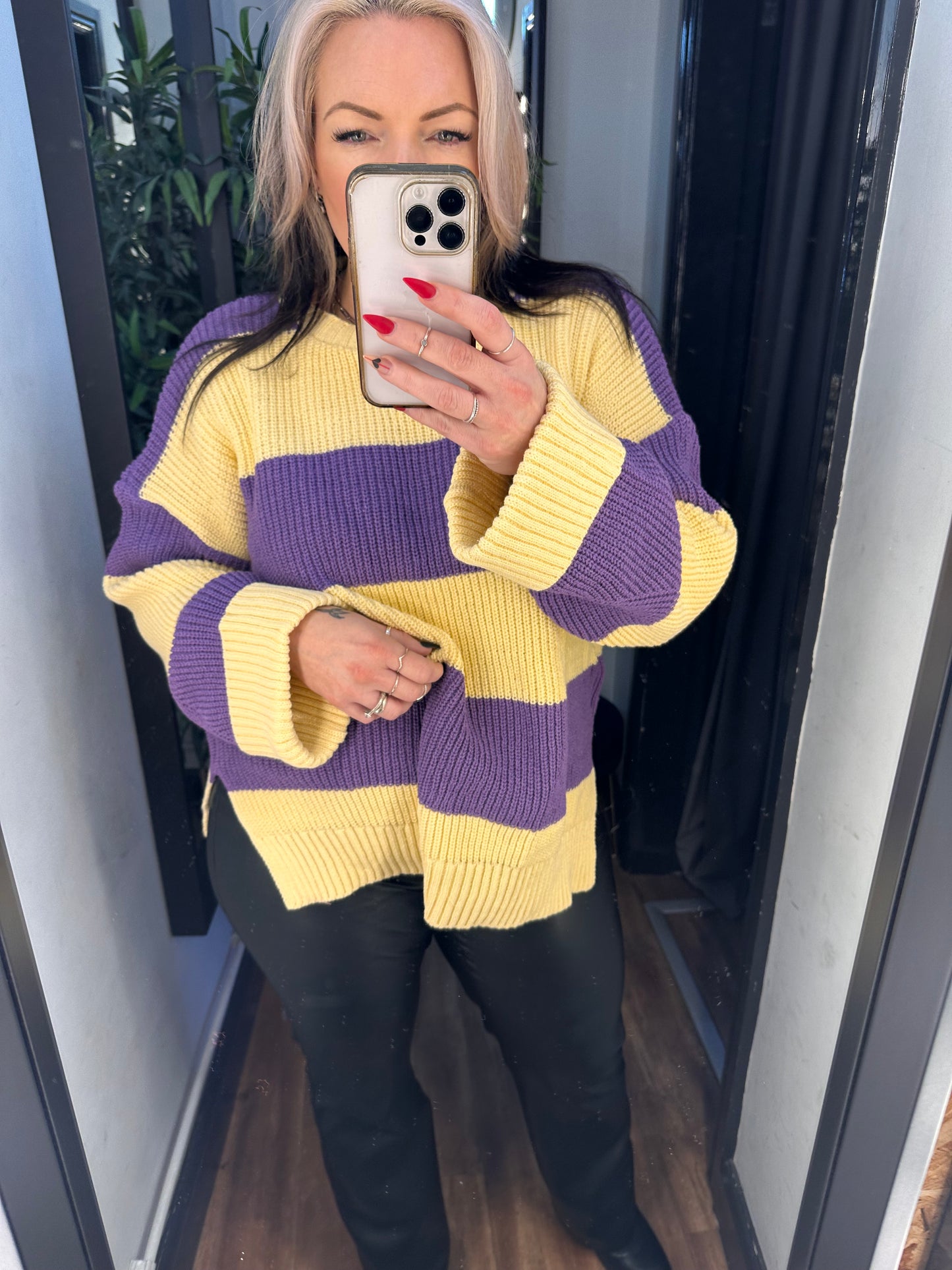 CARA & THE SKY Rhiannon Stripe Jumper Purple