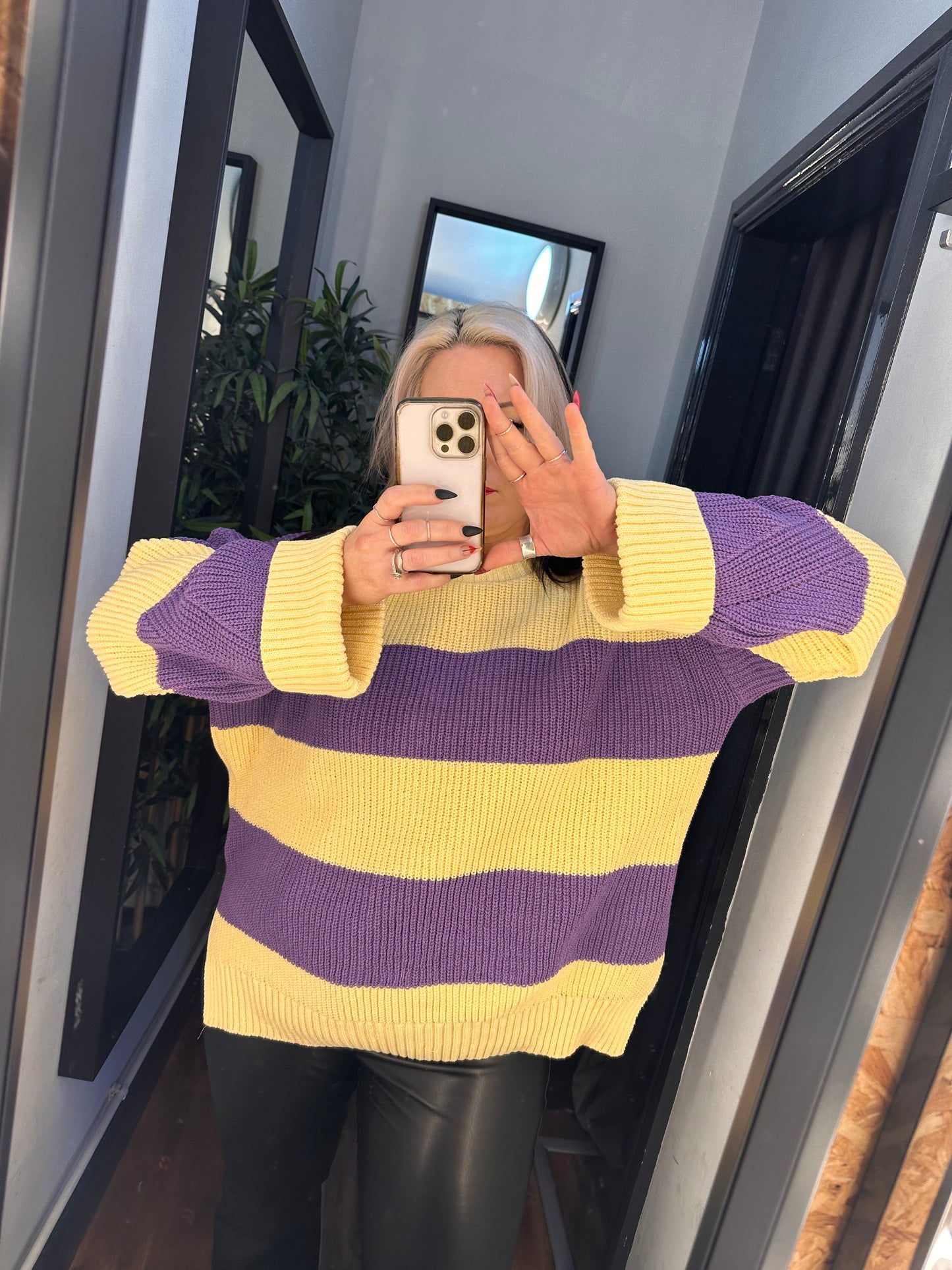 CARA & THE SKY Rhiannon Stripe Jumper Purple