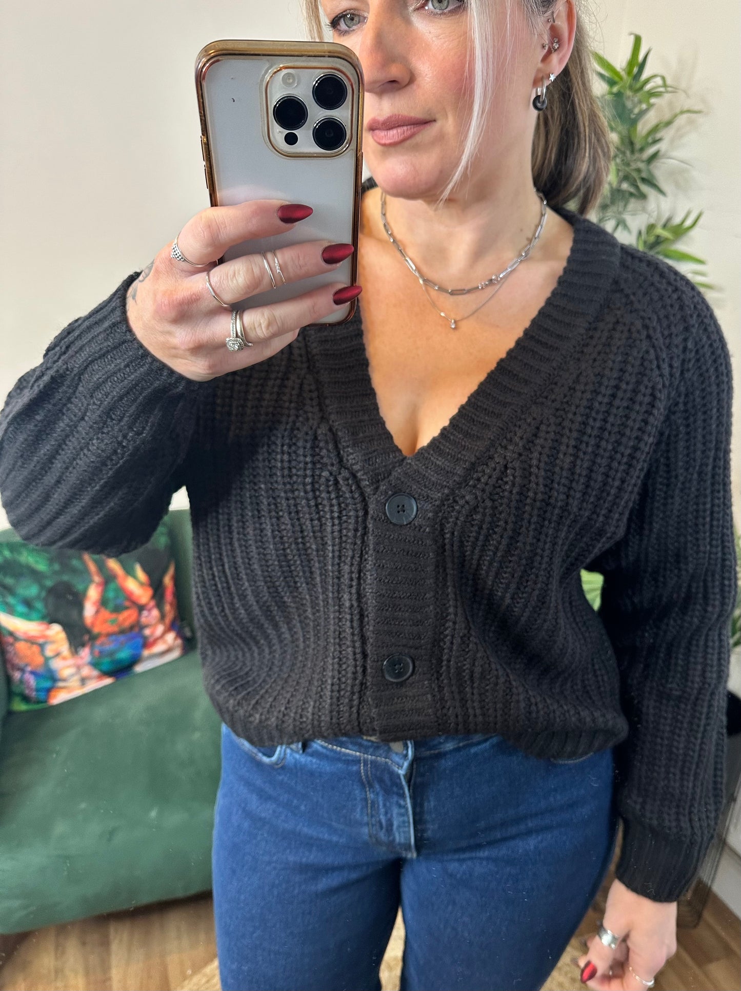 NOISY MAY Charlie Long Sleeved V-Neck Knit Cardigan Black