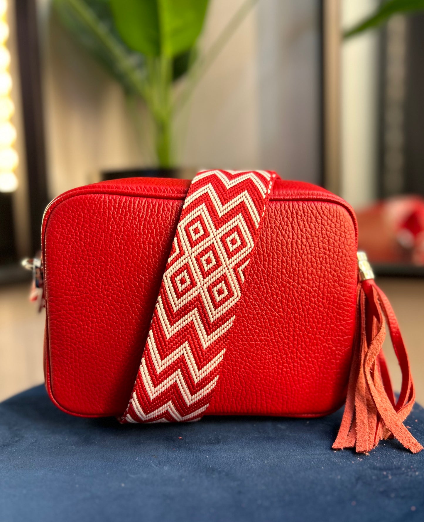 Cassie Leather Camera Bag Red