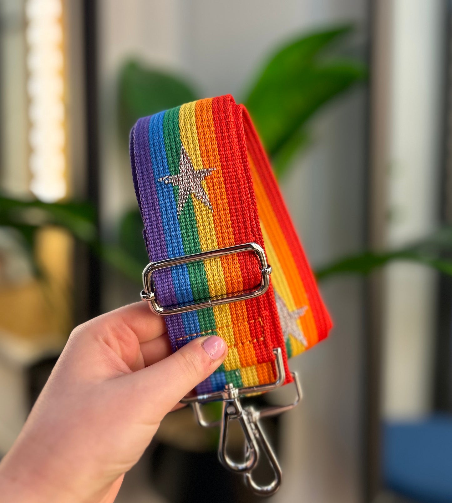 Woven Bag Strap Rainbow and Metallic Star Print