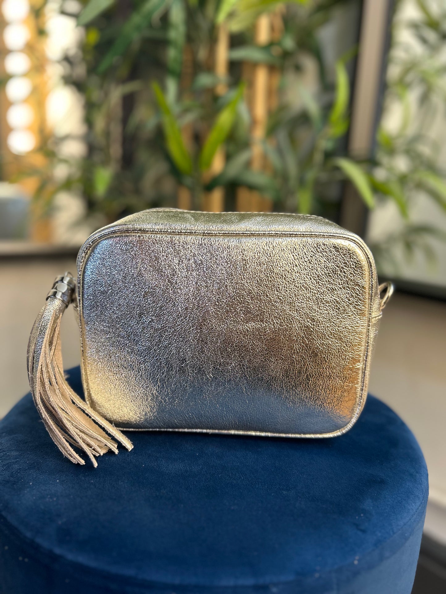 Cassie Leather Camera Bag Metallic Gold