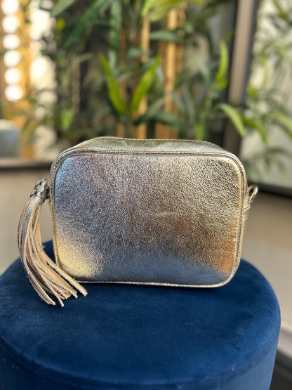 Cassie Leather Camera Bag Metallic Gold