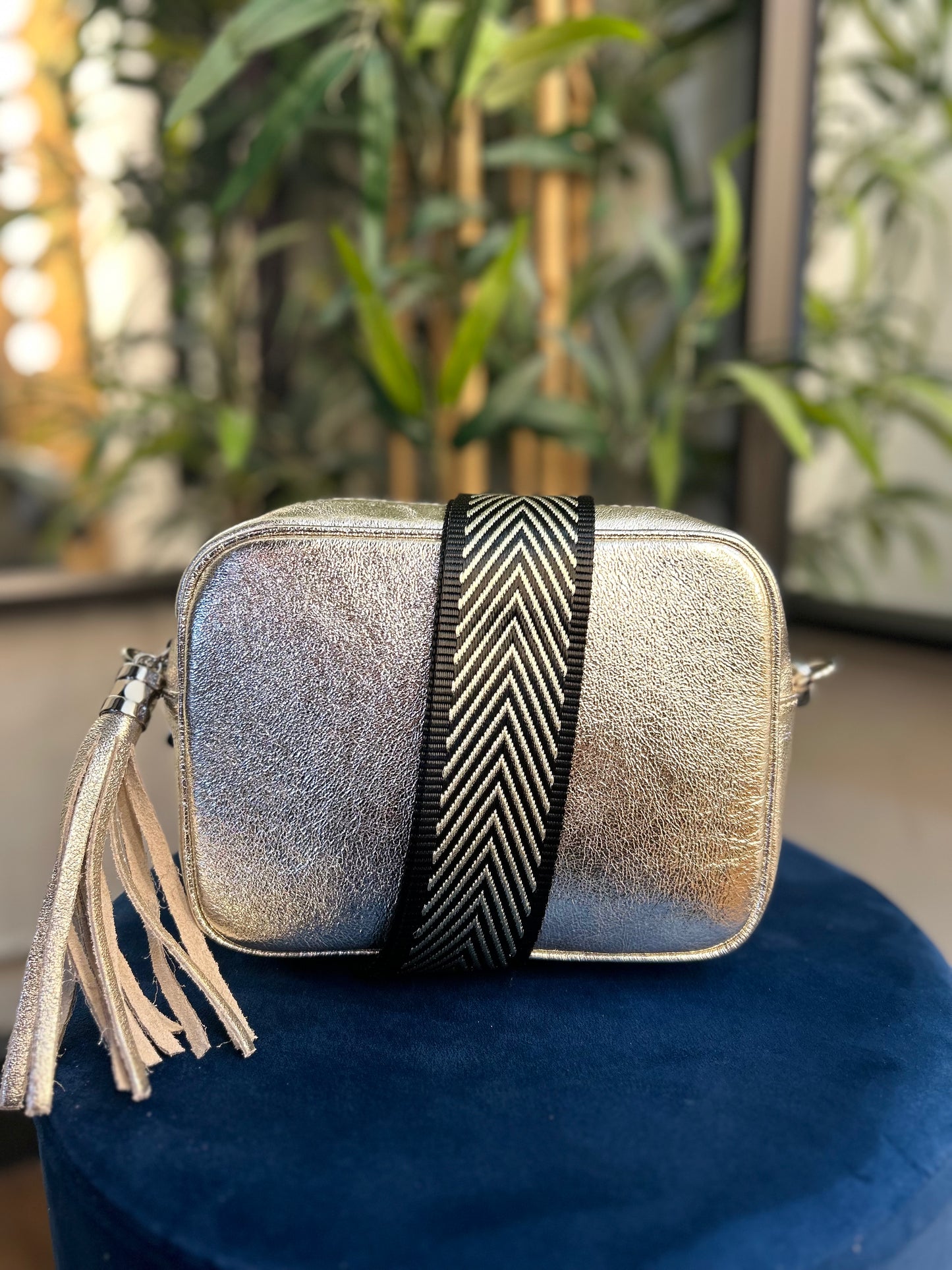 Cassie Leather Camera Bag Metallic Gold