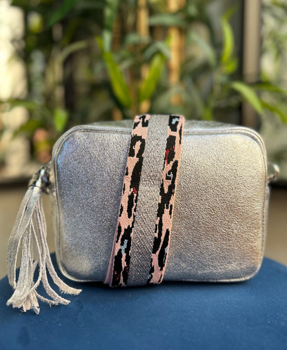 Cassie Leather Camera Bag Metallic Silver