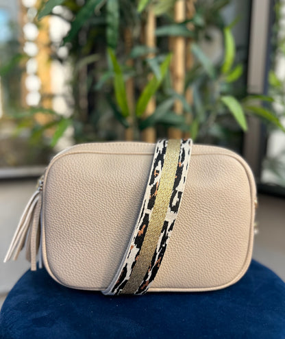Bailey Double Zip Camera Bag With Strap Beige