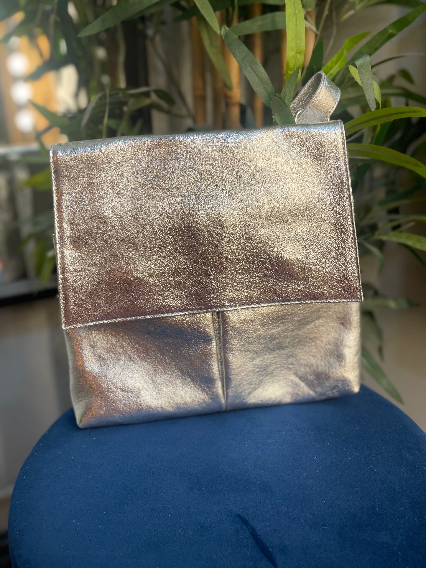 Fern Metallic Leather Crossbody Shoulder Bag Silver