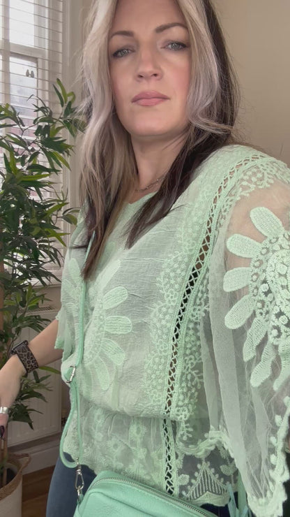 BLOSSOM Bohemian Angel Sleeve Top Pastel Green