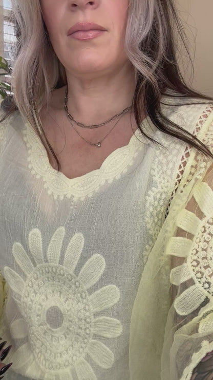BLOSSOM Bohemian Angel Sleeve Top Lemon