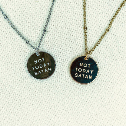 SHE IS Not Today Satan Engraved Necklace Gold