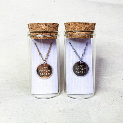 SHE IS Not Today Satan Engraved Necklace Gold